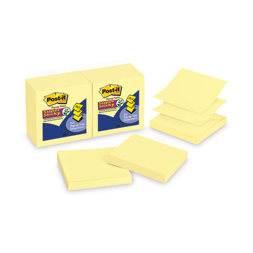 Image of Pop-up 3 x 3 Note Refill, 3" x 3", Canary Yellow, 90 Sheets/Pad, 12 Pads/Pack