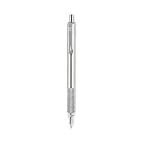 F-701 Ballpoint Pen, Retractable, Fine 0.7 mm, Black Ink, Stainless Steel/Black Barrel
