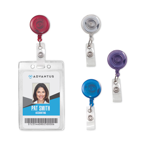 Image of Advantus Translucent Retractable Id Card Reel, 30" Extension, Assorted Colors, 4/Pack