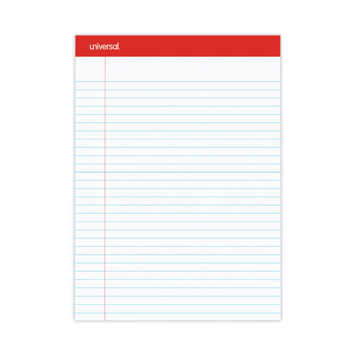 Universal® Perforated Ruled Writing Pads, Wide/Legal Rule, Red Headband, 50 White 8.5 x 11.75 Sheets, Dozen