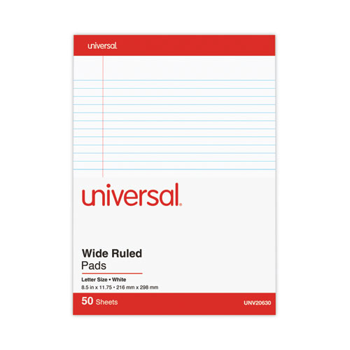 Image of Perforated Ruled Writing Pads, Wide/Legal Rule, Red Headband, 50 White 8.5 x 11.75 Sheets, Dozen
