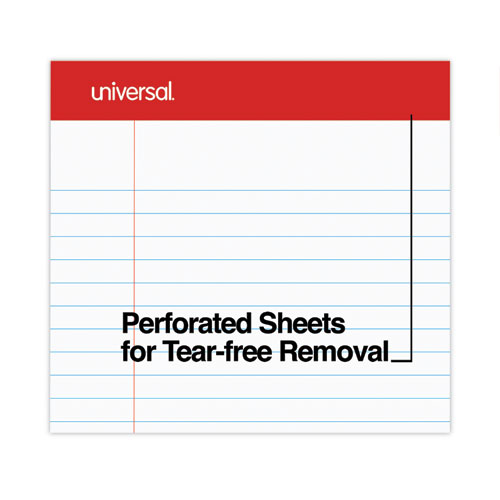 Image of Universal® Perforated Ruled Writing Pads, Wide/Legal Rule, Red Headband, 50 White 8.5 X 11.75 Sheets, Dozen