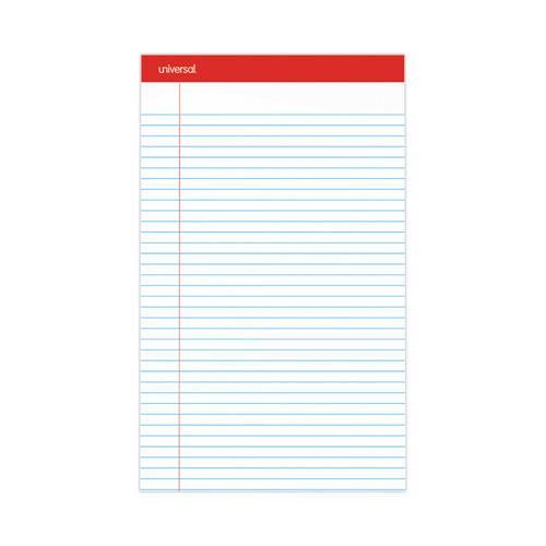 Universal® Perforated Ruled Writing Pads, Wide/Legal Rule, Red Headband, 50 White 8.5 x 14 Sheets, Dozen