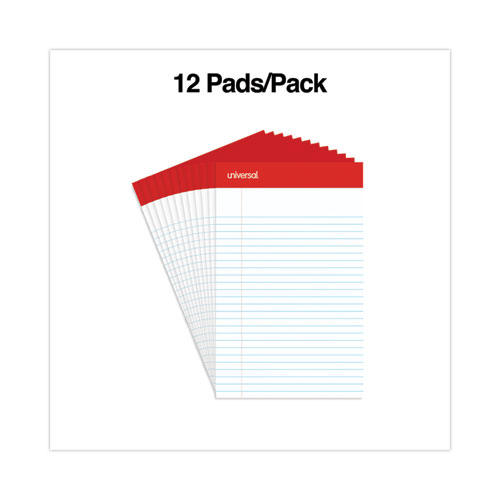Image of Universal® Perforated Ruled Writing Pads, Narrow Rule, Red Headband, 50 White 5 X 8 Sheets, Dozen