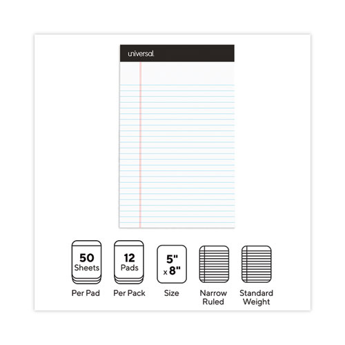 Image of Premium Ruled Writing Pads with Heavy-Duty Back, Narrow Rule, Black Headband, 50 White 5 x 8 Sheets, 12/Pack