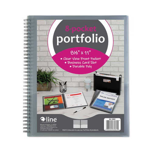 Eight-Pocket Portfolio, Polypropylene, 8.5 x 11, Smoke/Smoke