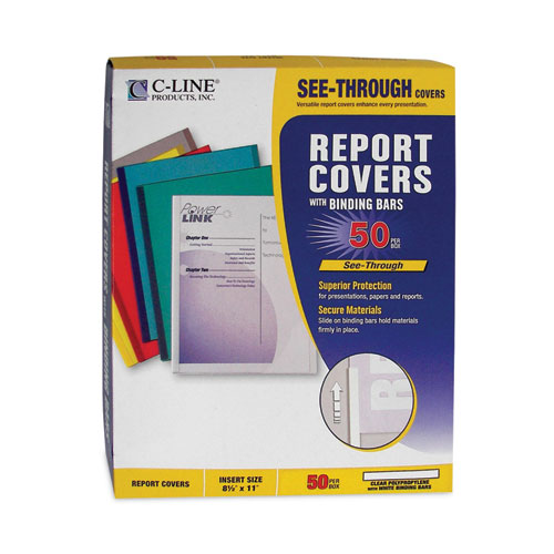Image of C-Line® Vinyl Report Covers With Binding Bars, 0.13" Capacity,  8.5 X 11, Clear/Clear, 50/Box