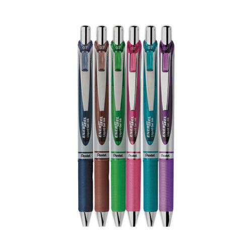 Pentel® EnerGel RTX Gel Pen, Retractable, Medium 0.7 mm, Assorted Ink and Barrel Colors, 6/Pack