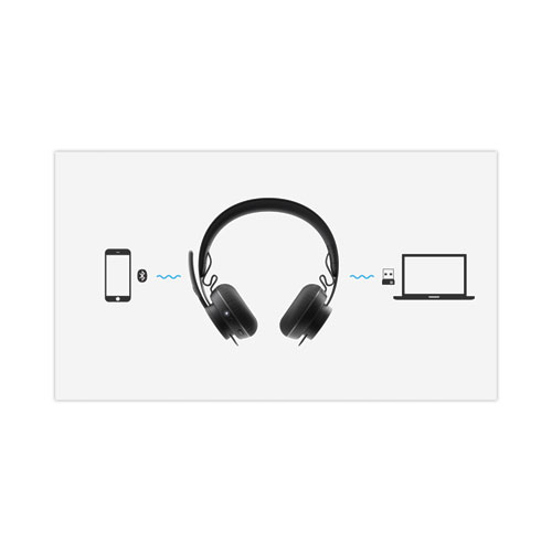 Image of Logitech® Zone Wireless Plus Msft Binaural Over The Head Headset, Black