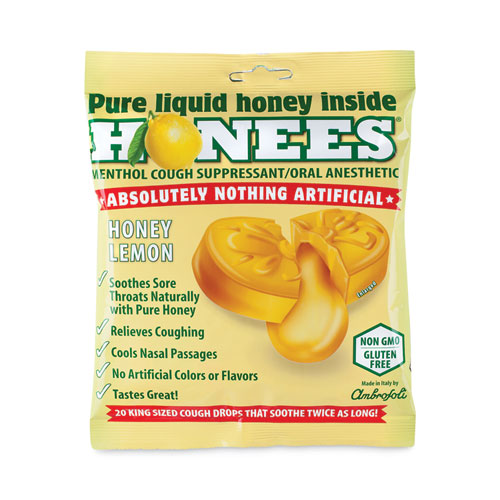Image of Honees® Cough Drops, Honey-Lemon, 20 Per Bag, 6 Bags/Pack, Ships In 1-3 Business Days