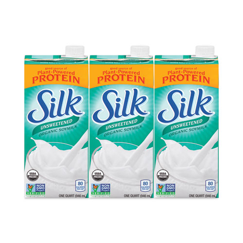 Organic Soy Milk, Unsweetened Original, 32 oz Carton, 3/Carton, Ships in 1-3 Business Days