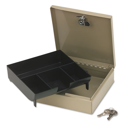 Steel Personal Steel Cash/Security Box, 4 Compartments, Key Lock, 6.75 x 6.78 x 2, Pebble Beige