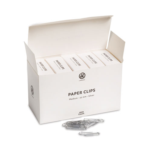 Image of U Brands Paper Clips, Medium, Vinyl-Coated, Silver, 200 Clips/Box, 5 Boxes/Pack