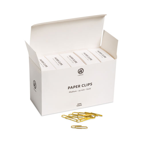 Image of U Brands Paper Clips, Medium, Vinyl-Coated, Gold, 200 Clips/Box, 5 Boxes/Pack