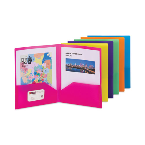 Image of Smead™ Poly Two-Pocket Folders, 100-Sheet Capacity, 11 X 8.5, Assorted, 6/Pack