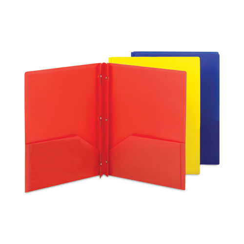 Poly Two-Pocket Folder with Fasteners, 130-Sheet Capacity, 11 x 8.5, Assorted, 6/Pack