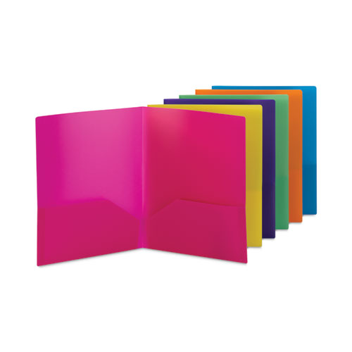 Poly Two-Pocket Folders, 100-Sheet Capacity, 11 x 8.5, Assorted, 6/Pack