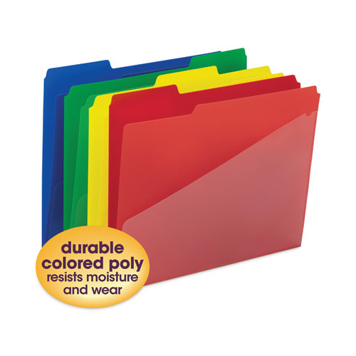Image of Smead™ Poly Colored File Folders With Slash Pocket, 1/3-Cut Tabs: Assorted, Letter Size, 0.75" Expansion, Assorted Colors, 12/Pack