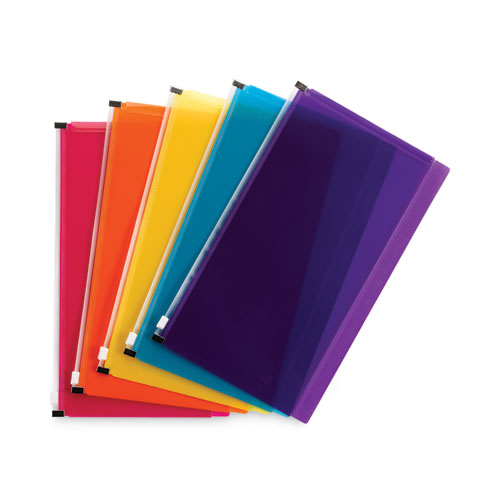 Self-Adhesive Poly Zip Pouch, 6 x 11.25, Assorted Colors, 5/Pack
