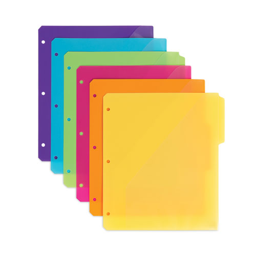 Three-Ring Binder Poly Index Dividers with Pocket, 9.75 x 11.25, Assorted Colors, 30/Box