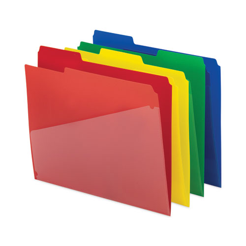 Image of Smead™ Poly Colored File Folders With Slash Pocket, 1/3-Cut Tabs: Assorted, Letter Size, 0.75" Expansion, Assorted Colors, 12/Pack