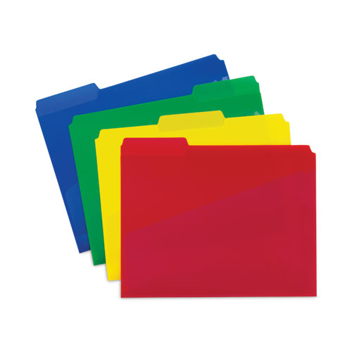 Poly Colored File Folders With Slash Pocket, 1/3-Cut Tabs: Assorted, Letter Size, 0.75" Expansion, Assorted Colors, 12/Pack