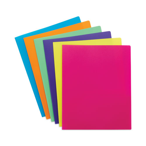 Poly Two-Pocket Folders, 100-Sheet Capacity, 11 x 8.5, Assorted, 6/Pack