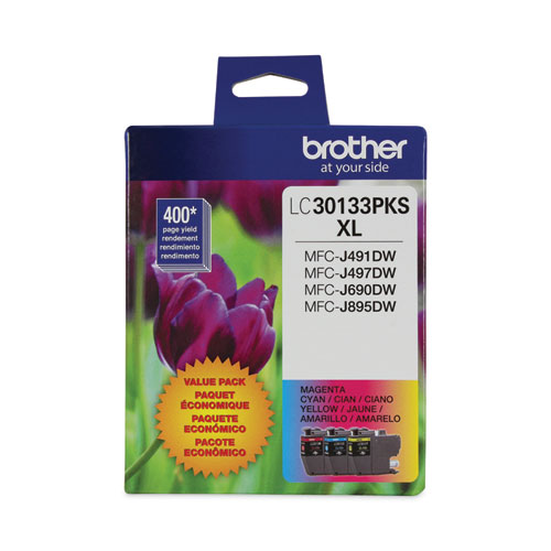 Image of Brother Lc30133Pks High-Yield Ink, 400 Page-Yield, Cyan/Magenta/Yellow