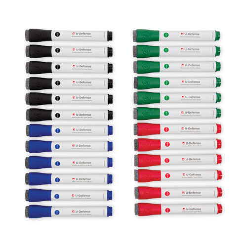 U-Defense Antimicrobial Dry-Erase Markers, Chisel Tip, Assorted Colors, 24/Pack