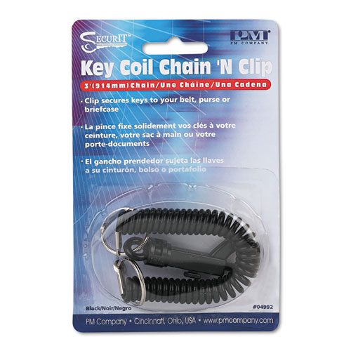 Key Coil Chain 'N Clip Wearable Key Organizer,Flexible Coil, Black