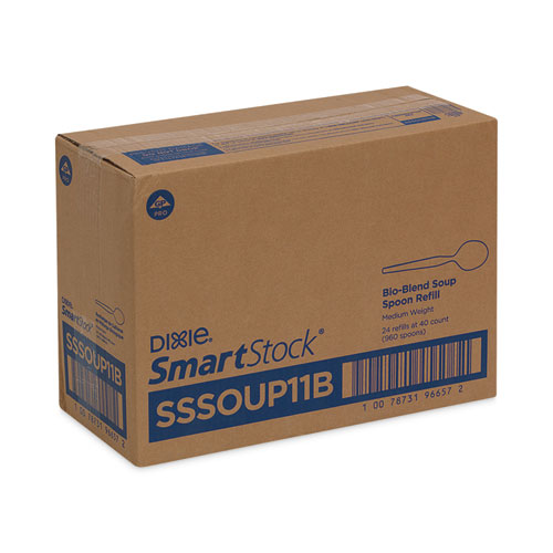 SmartStock Plastic Cutlery Refill, Soup Spoon, 6", Series-O Mediumweight, Beige, 40/Pack, 24 Packs/Carton