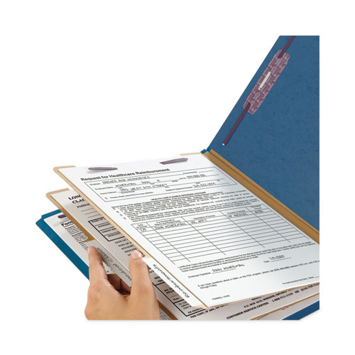 Six-Section Pressboard Top Tab Classification Folders, Six SafeSHIELD Fasteners, 2 Dividers, Legal Size, Dark Blue, 10/Box