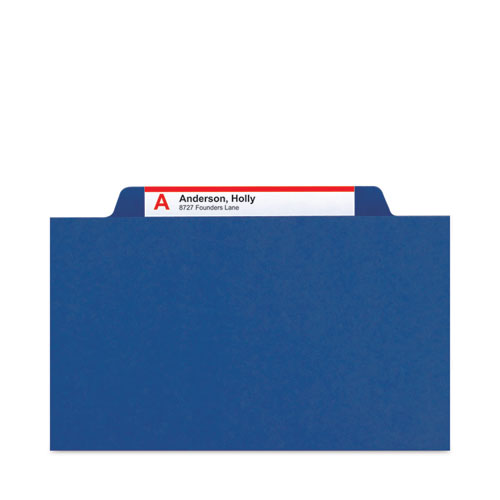 Six-Section Pressboard Top Tab Classification Folders, Six SafeSHIELD Fasteners, 2 Dividers, Legal Size, Dark Blue, 10/Box