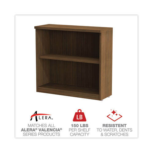 Alera Valencia Series Bookcase,Two-Shelf, 31.75w x 14d x 29.5h, Modern Walnut