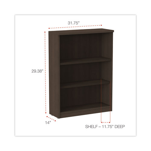 Alera Valencia Series Bookcase, Three-Shelf, 31.75w x 14d x 39.38h, Espresso