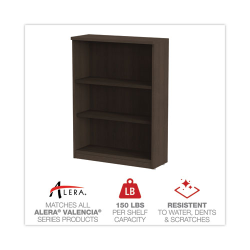 Alera Valencia Series Bookcase, Three-Shelf, 31.75w x 14d x 39.38h, Espresso