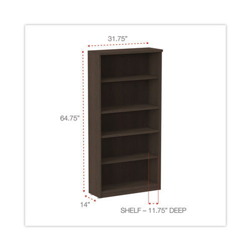 Alera Valencia Series Bookcase, Five-Shelf, 31.75w x 14d x 64.75h, Espresso