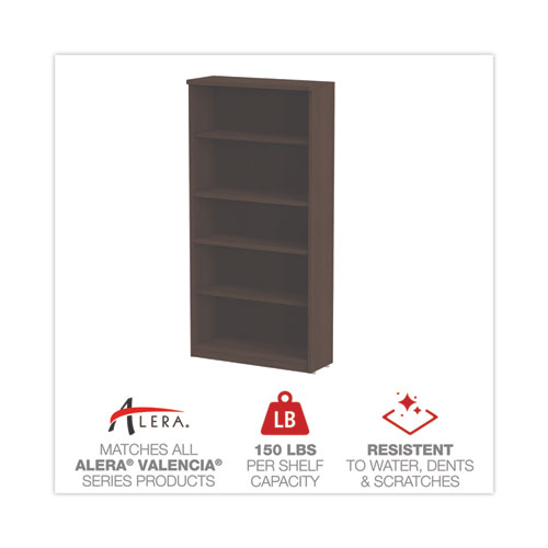 Alera Valencia Series Bookcase, Five-Shelf, 31.75w x 14d x 64.75h, Espresso