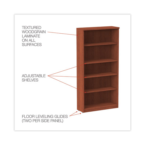 Alera Valencia Series Bookcase, Five-Shelf, 31.75w x 14d x 64.75h, Medium Cherry