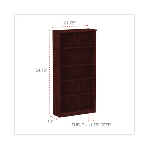 Image of Alera® Valencia Series Bookcase, Five-Shelf, 31.75W X 14D X 64.75H, Mahogany