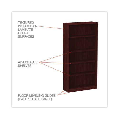 Image of Alera® Valencia Series Bookcase, Five-Shelf, 31.75W X 14D X 64.75H, Mahogany