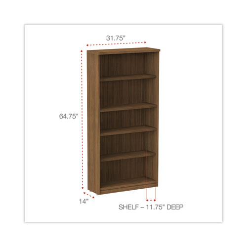 Image of Alera® Valencia Series Bookcase, Five-Shelf, 31.75W X 14D X 64.75H, Modern Walnut