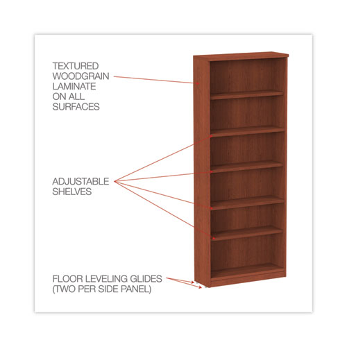 Alera Valencia Series Bookcase, Six-Shelf, 31.75w x 14d x 80.25h, Medium Cherry