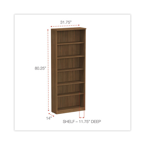 Image of Alera® Valencia Series Bookcase, Six-Shelf, 31.75W X 14D X 80.25H, Modern Walnut