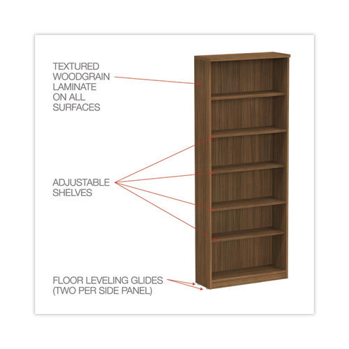 Image of Alera® Valencia Series Bookcase, Six-Shelf, 31.75W X 14D X 80.25H, Modern Walnut