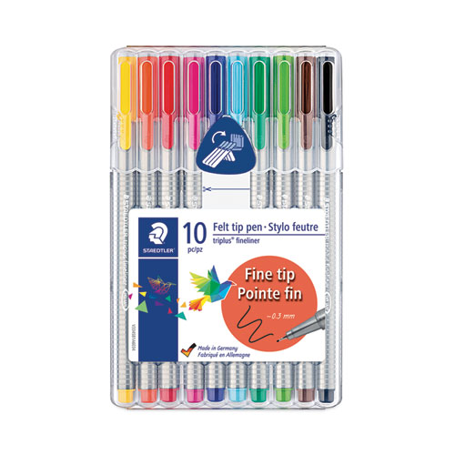 Triplus Fineliner Porous Point Pen, Stick, Extra-Fine 0.3 mm, Assorted Ink and Barrel Colors, 10/Pack
