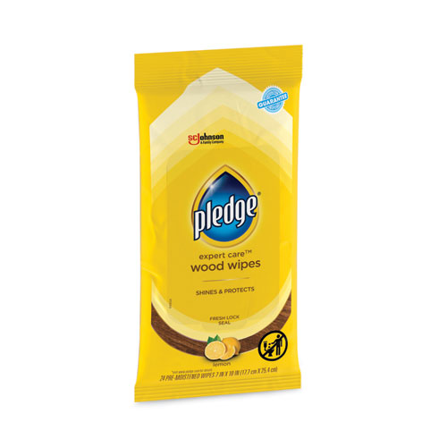 Image of Pledge® Lemon Scent Wet Wipes, Cloth, 7 X 10, White, 24/Pack, 12 Packs/Carton