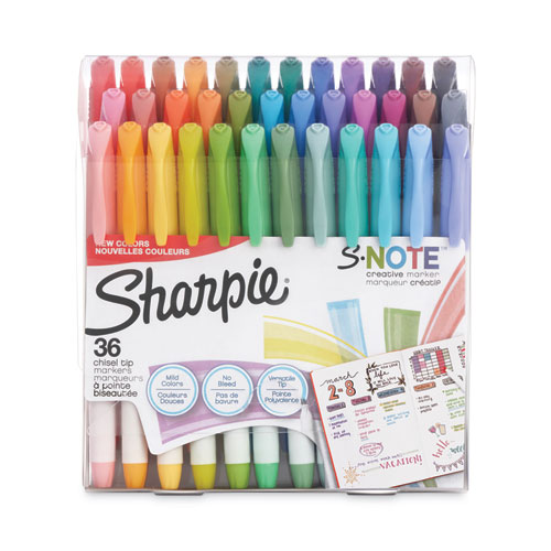 Sharpie® S-Note Creative Markers, Assorted Ink Colors, Bullet/Chisel Tip, Assorted Barrel Colors, 36/Pack