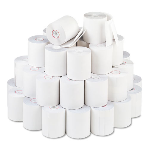 Impact Printing Carbonless Paper Rolls, 3" x 90 ft, White/White, 50/Carton