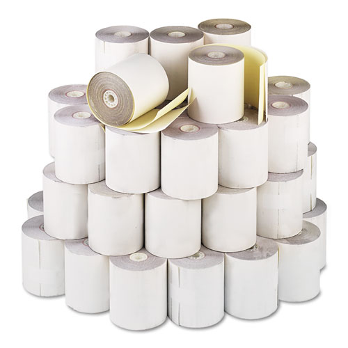 Impact Printing Carbonless Paper Rolls, 3" x 90 ft, White/Canary, 50/Carton